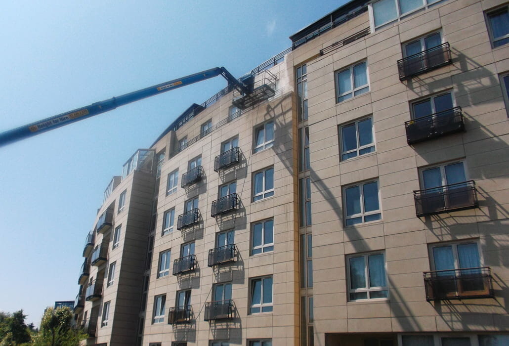 Cleaning techrete facade - Cedars & Oaks, Ballsbridge