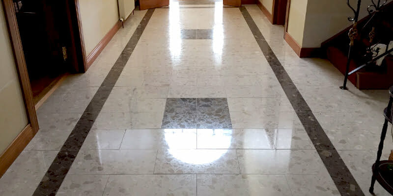 Marble floor stripped, polished and sealed by PMac