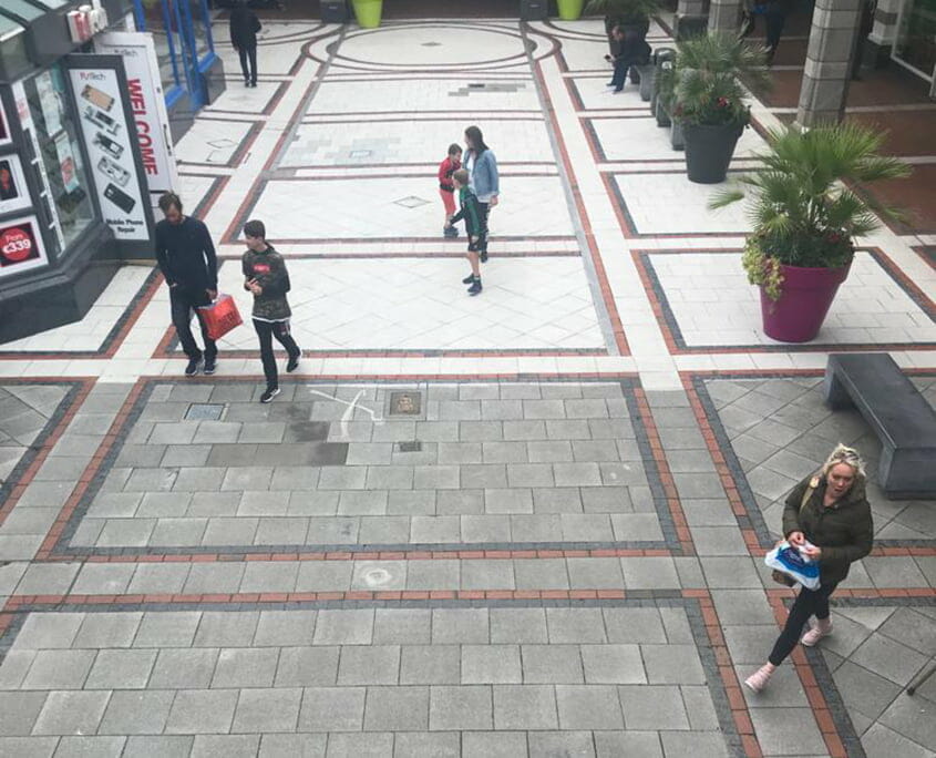 Kilkenny Shopping Centre granite tiles being cleaned - P Mac Heritage Contractors