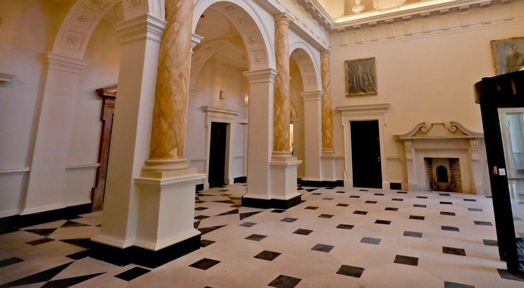 Portland stone floors restored at Leinster House (002) Restoration and conservation of Historic Portland stone floors by PMAC