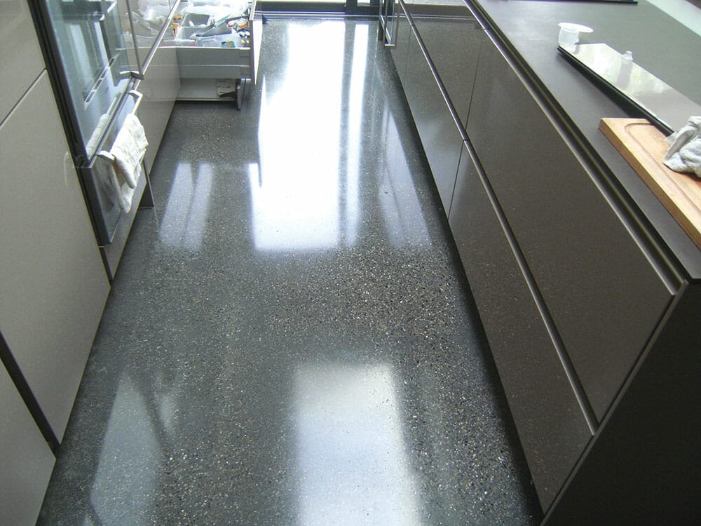 Shiny kitchen concrete floor