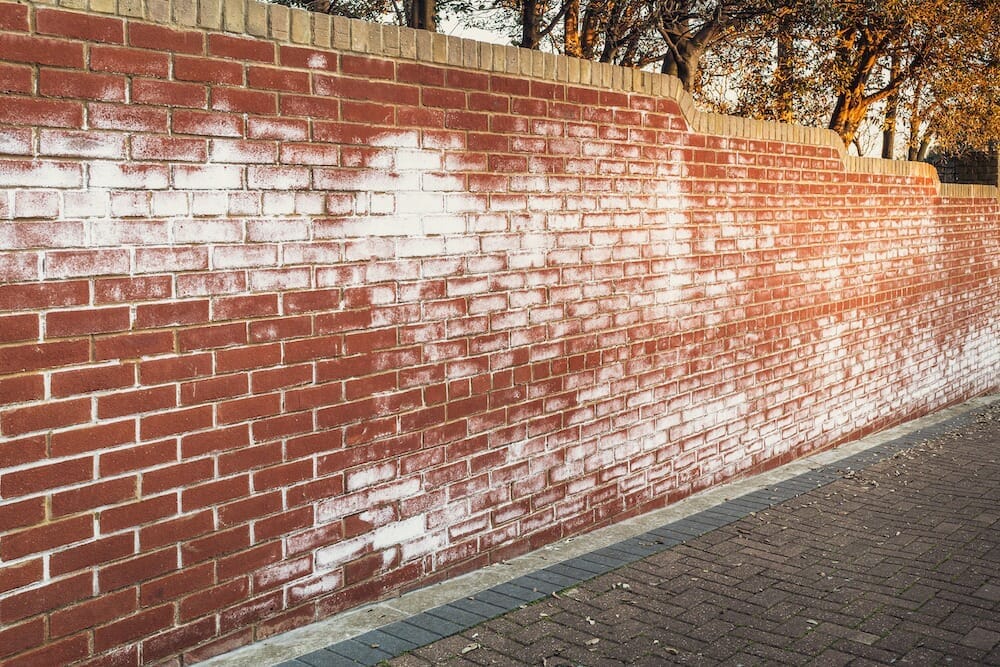 Efflorescence build up on brick wall