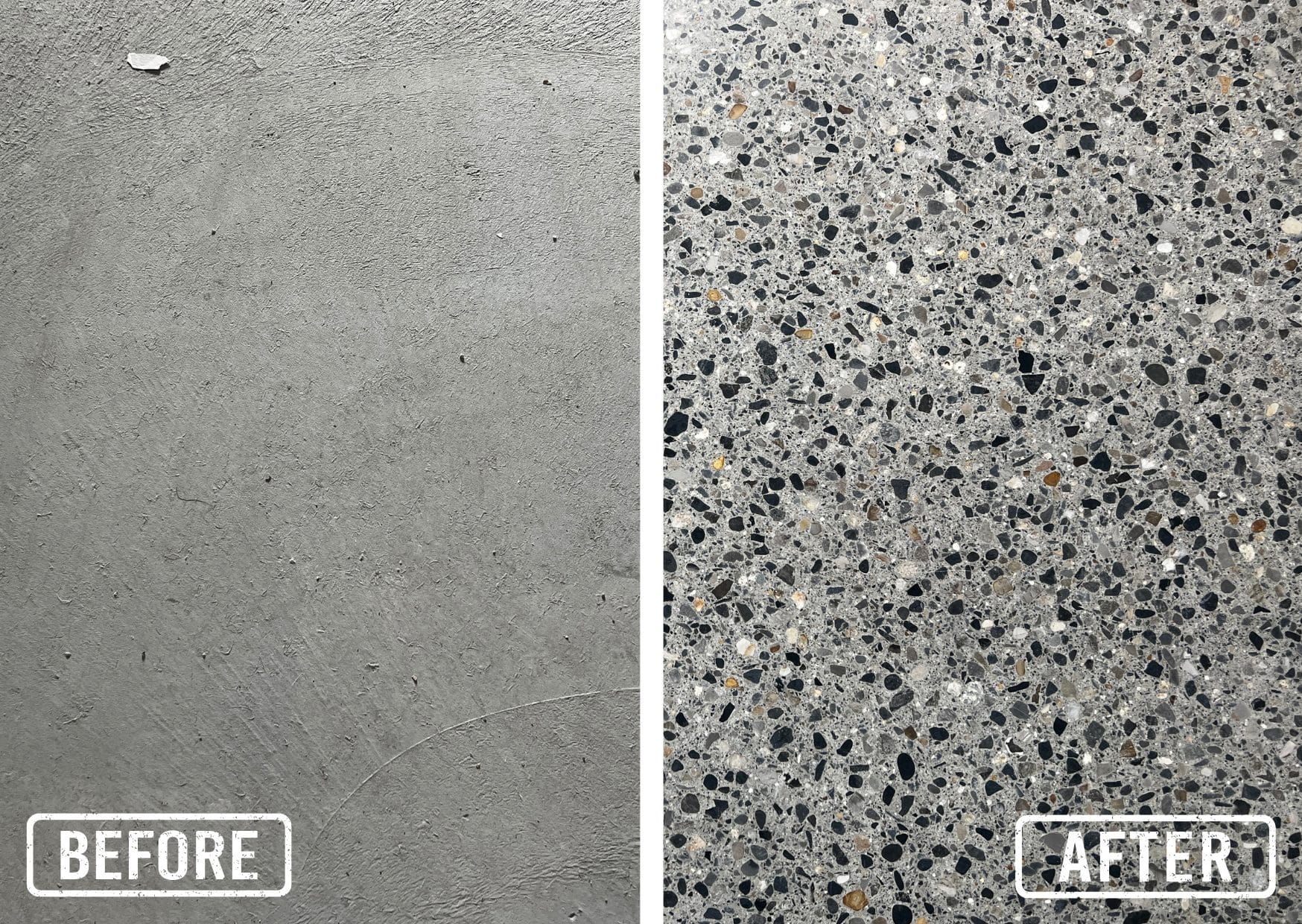 Before and After, platinum finish polished concrete floor by PMAC