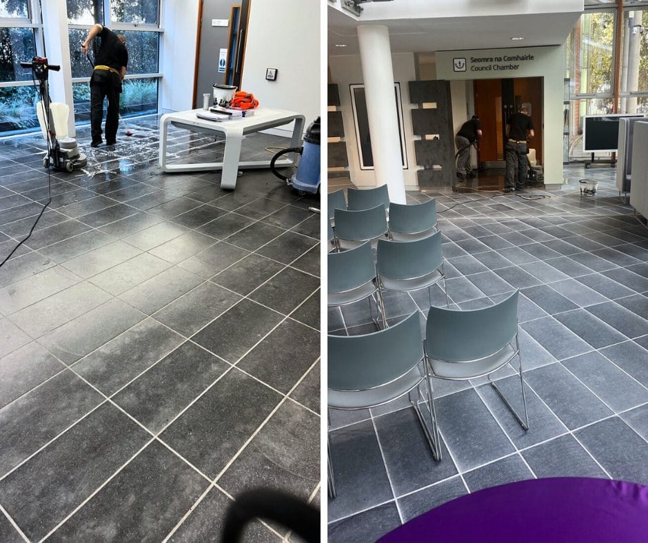 PMAC operators deep cleaning a commercial floor