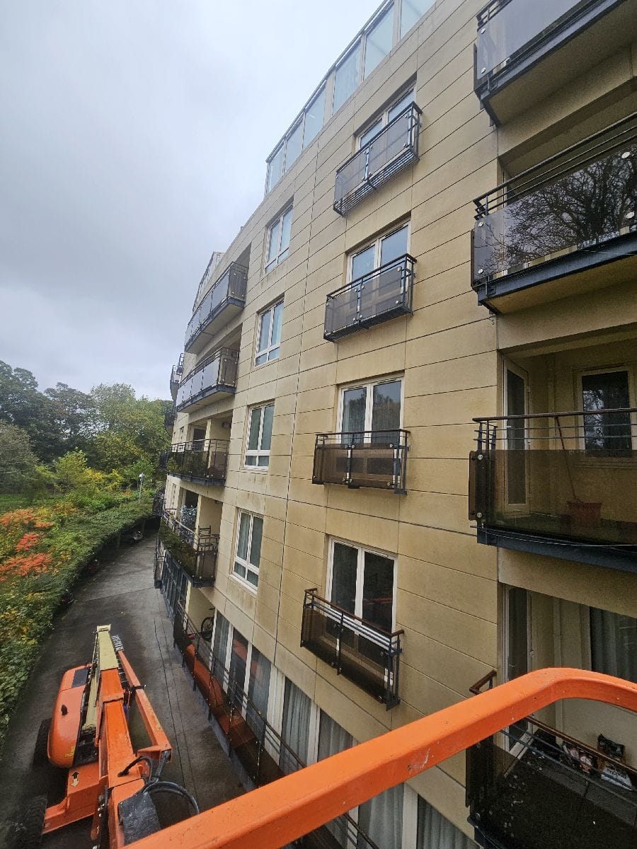 PMAC using MEWP to clean facade at the Pines in Ballsbridge PMAC using MEWP to clean facade at the Pines in Ballsbridge